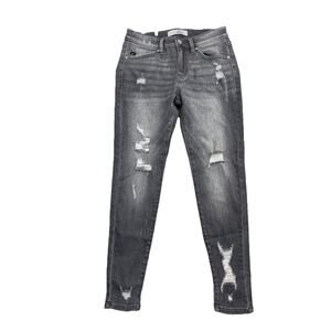Kancan Brody Mid Rise Ankle Skinny Jeans Size 26 Gray Distressed 26" Inseam FA4